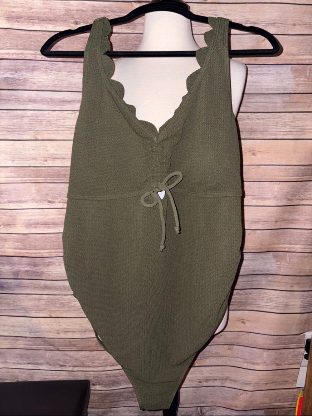 Olive Green Scalloped Swimsuit